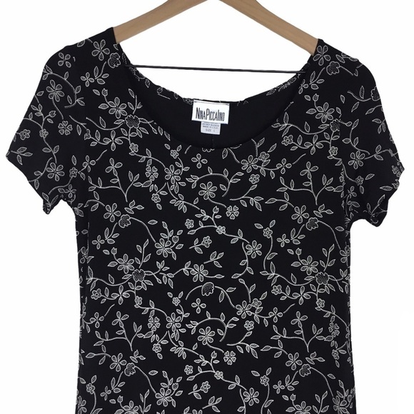 VINTAGE Nina Piccalino 90s Dress Maxi Long Stretchy Floral Gothic Lolita Large - Picture 2 of 8